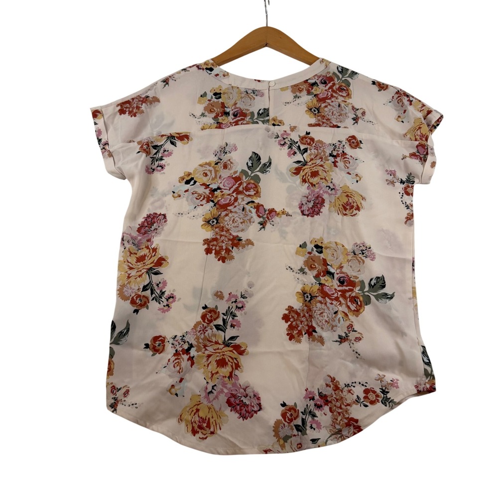 Buffalo David Bitton Womens Floral Short Sleeve Blouse Cream Multi XS New